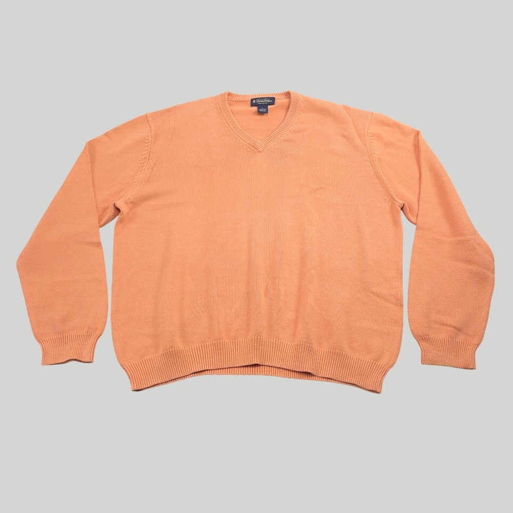 Vintage Brooks Brothers VNeck Sweater Mens XL Orange Pima Cotton Knit 90s Preppy
